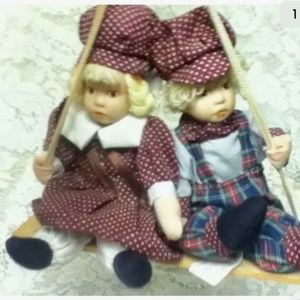 Beautiful, 9-inch, Boy And Girl Dolls on a Swing
